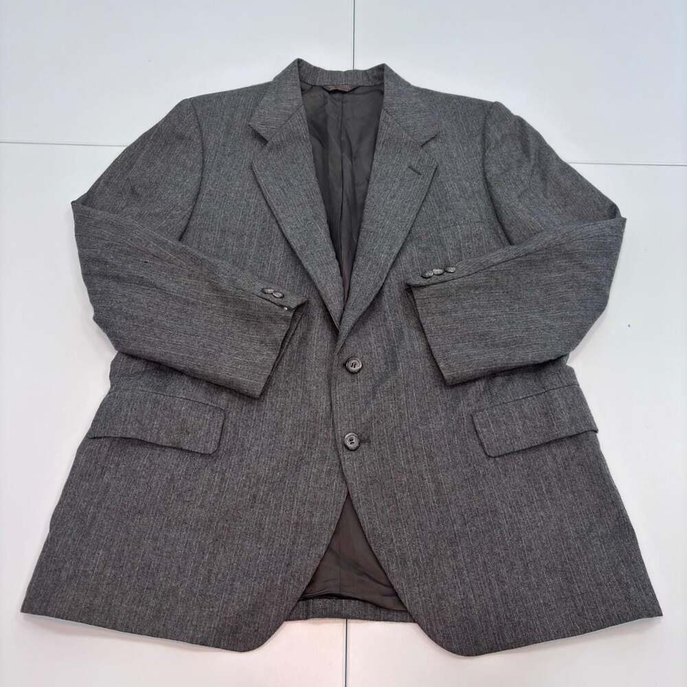 Vintage Wool Striped Grey Blazer Suit Jacket L XL
